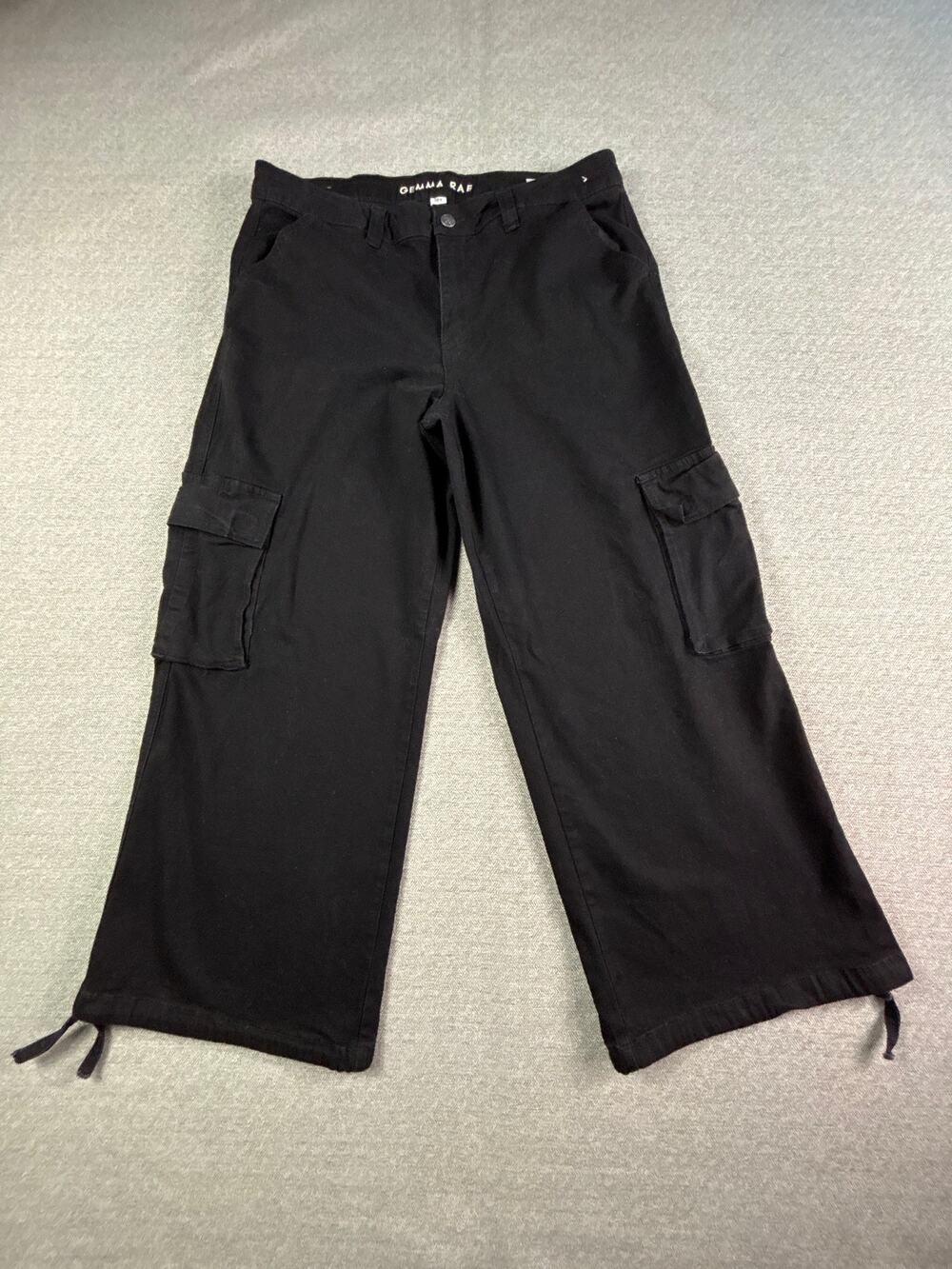 Gemma Rae Sz 18 Wide Leg Cargo Pants Black with Pockets Utility Skateboard
